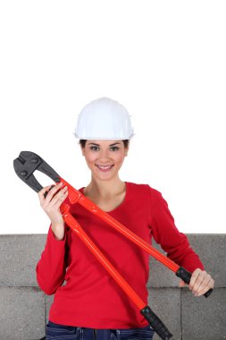 Woman with bolt-cutters clipart