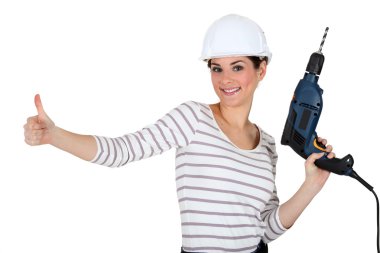 Tradeswoman giving the thumb's up clipart