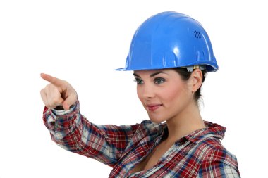 Happy craftswoman pointing clipart