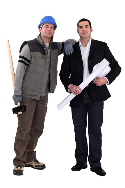 Hantverkare och affärsman poserar tillsammans — Stockfoto