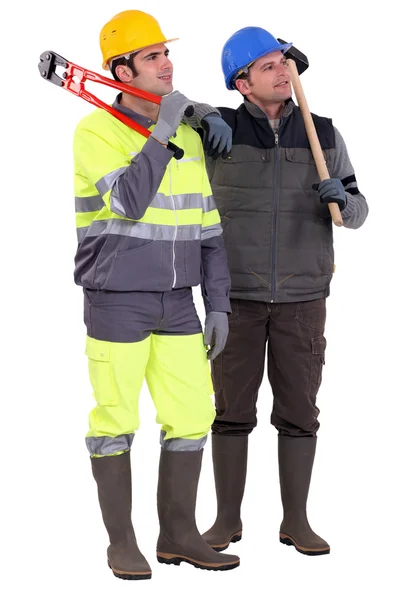 Two pensive builders — Stock Photo, Image