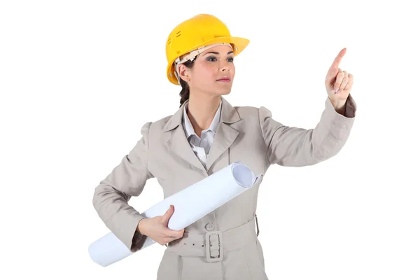Female architect pointing — Stock Photo, Image