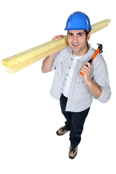 Hantverkare med trä — Stockfoto