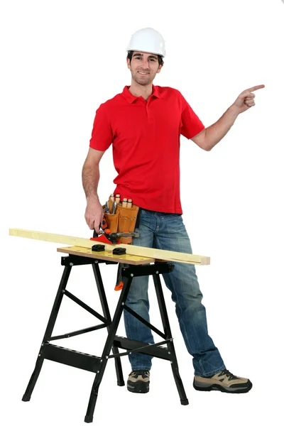 Carpenter with work-bench — Stock Photo, Image