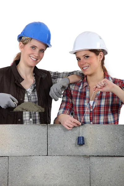 Två hantverkare bygga en mur — Stockfoto