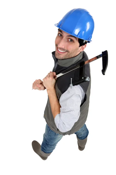 Man stood with clamp — Stock Photo, Image