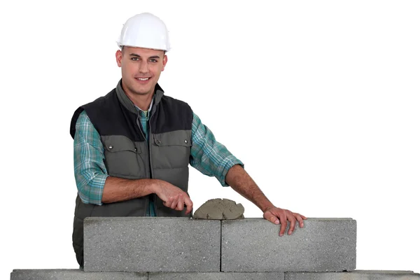 Bricklayer construction mur — Photo