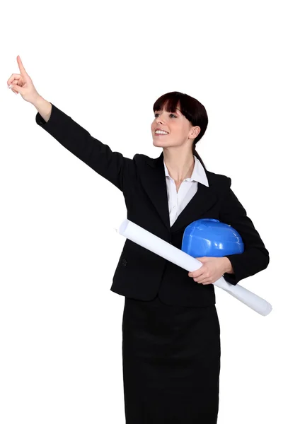 Woman architect with her hand up — Stock Photo, Image