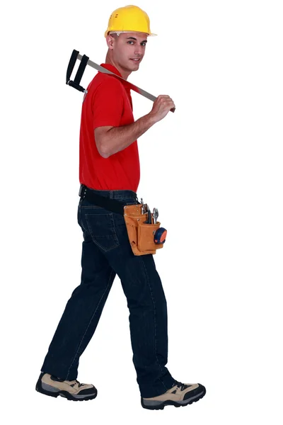 Man holding large caliper — Stock Photo, Image