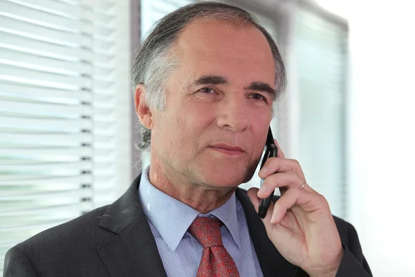 Hombre de negocios principal negociando por teléfono — Foto de Stock