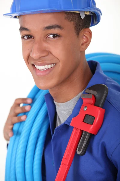 Portrait of young black plumber — Stock Photo, Image