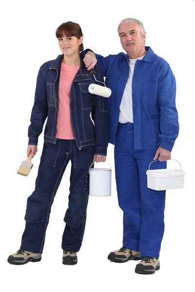 Father and daughter painting together — Stock Photo, Image