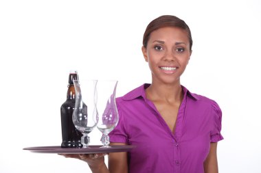 Waitress with beer tray clipart