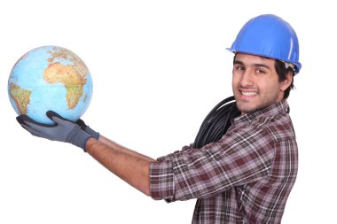 Electrician with globe clipart