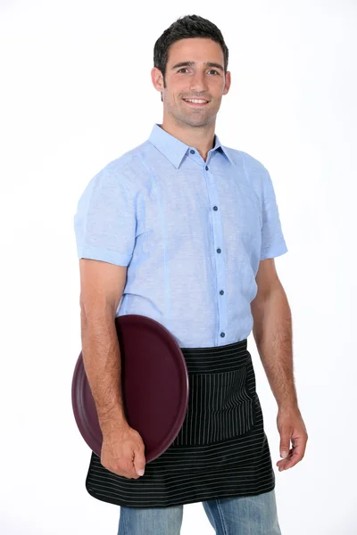 Ritratto di cameriere con vassoio — Foto Stock