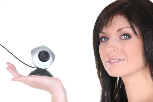 Woman with webcam — Stock Photo, Image