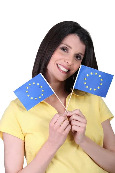 Woman with paper flags — Stock Photo, Image
