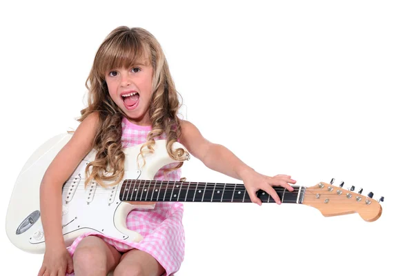Girl with ringlets and guitar — Stock Photo, Image