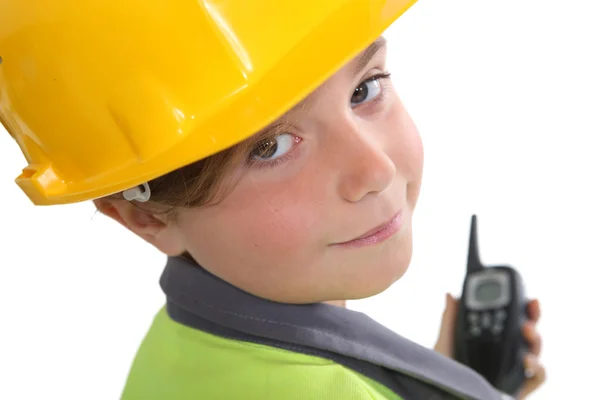 Bir inşaat işçisi olarak giyinmiş çocuk — Stok fotoğraf