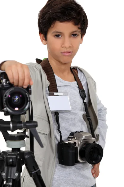 Young boy as a press photographer — Stock Photo, Image