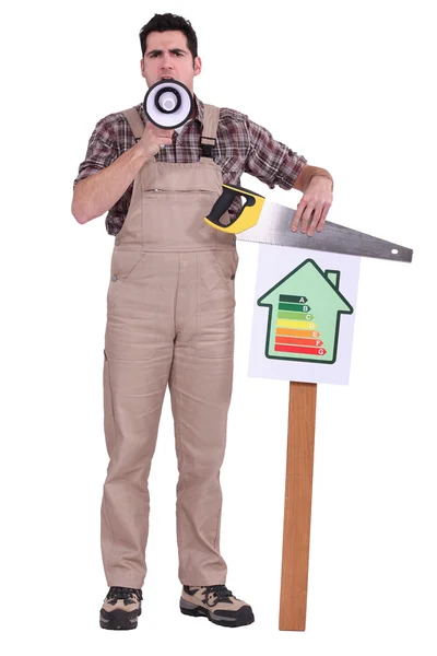 Craftsman making an announcement — Stock Photo, Image