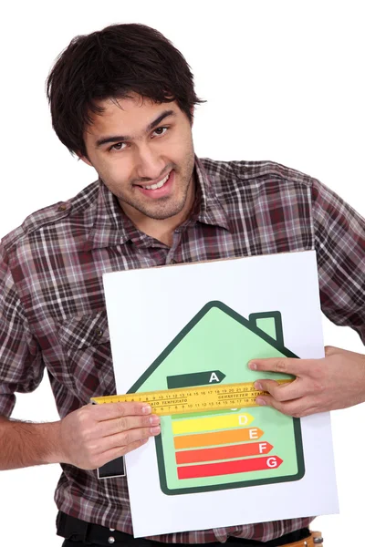 Man holding abcd image house — Stock Photo, Image