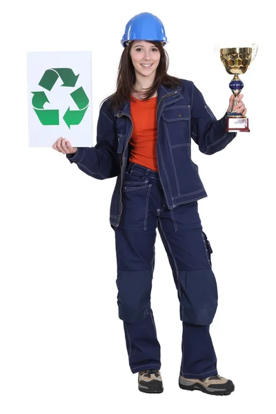 Woman winning price for environmental awareness — Stock Photo, Image