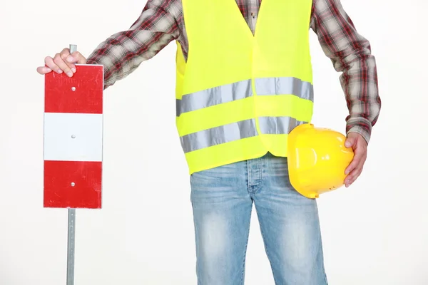 Road worker with sign — Stock Photo, Image