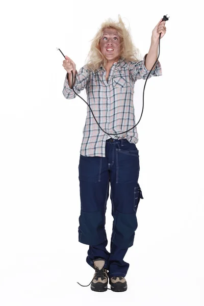 Careless blond electrician — Stock Photo, Image