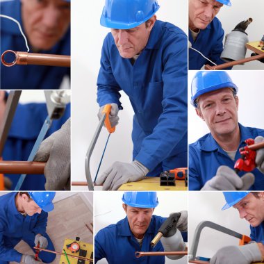 Montage of a plumber at work clipart