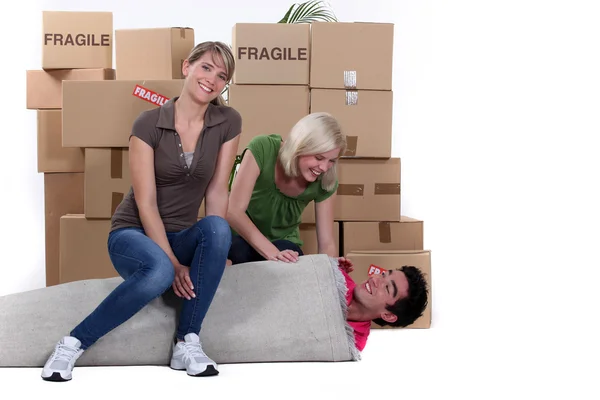 Three young moving — Stock Photo, Image