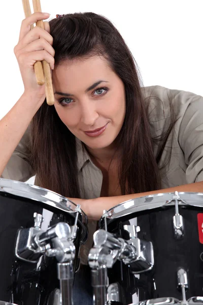 Vrouwelijke, drummer — Stockfoto