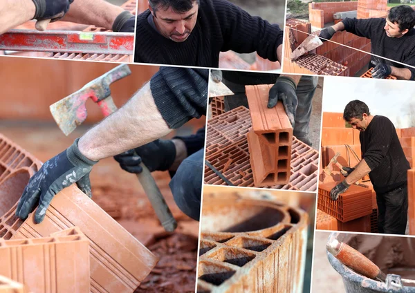 Mosaik av mason arbetar på plats — Stockfoto