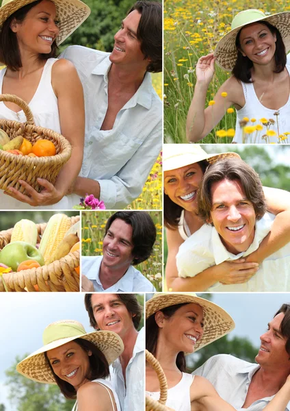 Summery couple in a meadow montage — Stock Photo, Image