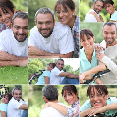 Collage of a couple enjoying a summer's day together clipart