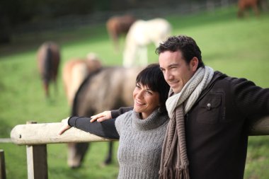 Couple standing in a paddock clipart