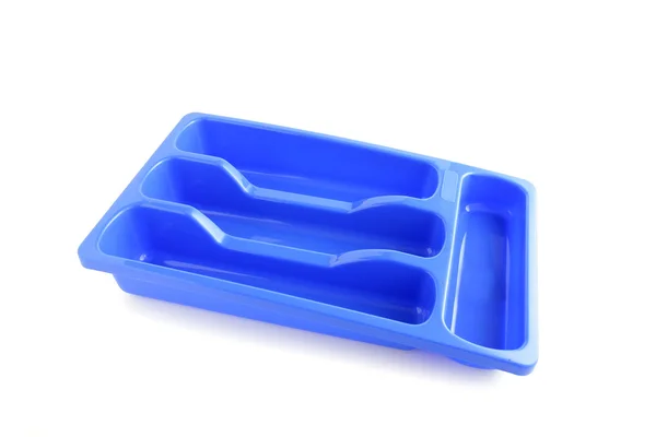 Niebieskie plastikowe sztućce taca — Zdjęcie stockowe