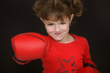 Girl with boxing gloves clipart