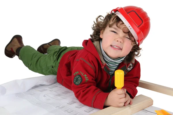 Kid dressed as handyman — Stock Photo, Image