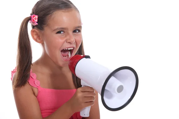Menina com alto-falante — Fotografia de Stock