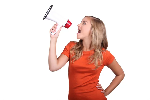 Meisje met een megafoon — Stockfoto