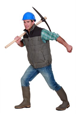 Man with pick-axe clipart