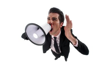 A businessman with a loudhailer. clipart