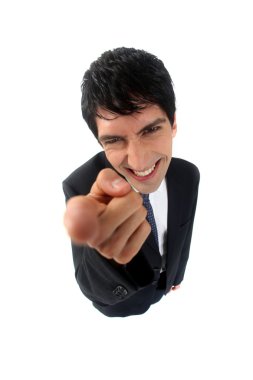 Businessman pointing his index finger clipart