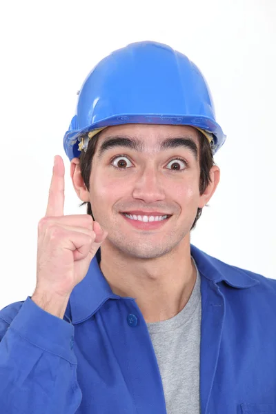 Glada manliga builder — Stockfoto