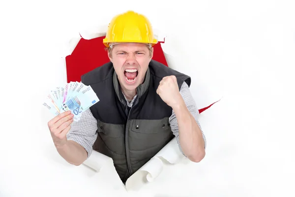 Builder excited about pay day — Stock Photo, Image