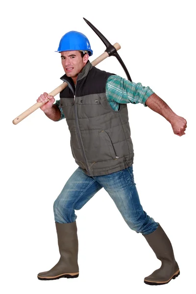 Man with pick-axe — Stock Photo, Image