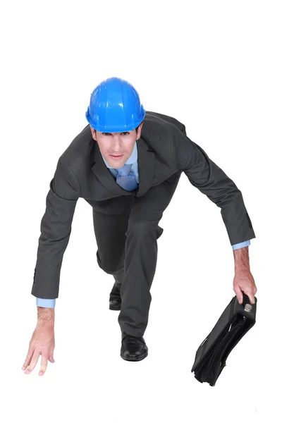 Real estate businessman ready to start a race — Stock Photo, Image