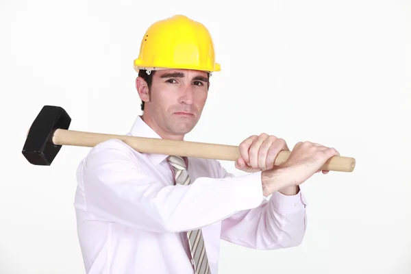 An architect with sledgehammer. — Stock Photo, Image