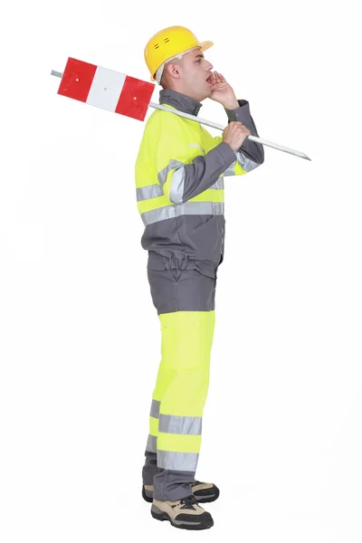 Construction worker screaming isolated on white background — Stock Photo, Image